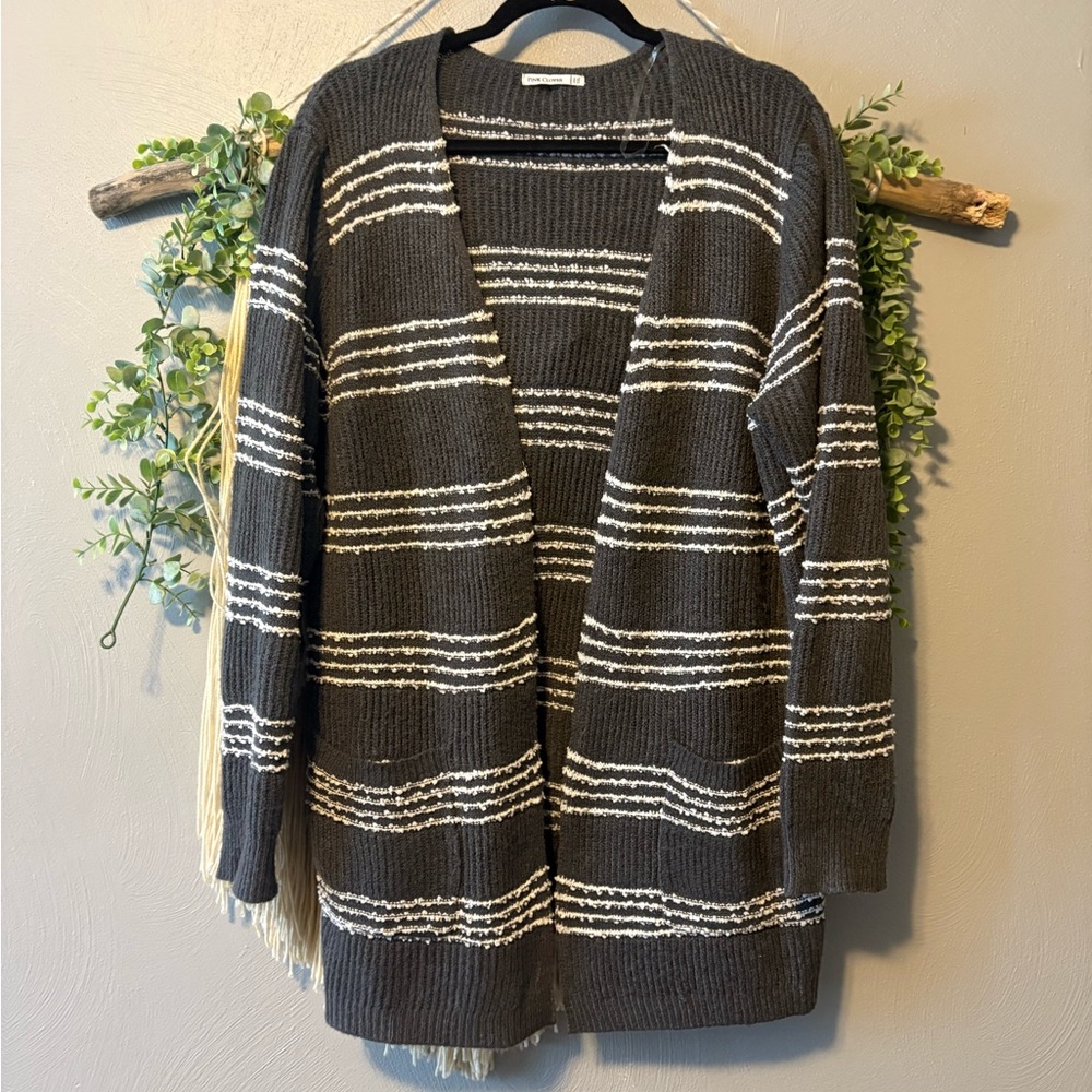 ⭐️4 for $40 ⭐️ Pink Clover Charcoal and Cream Striped Cardigan